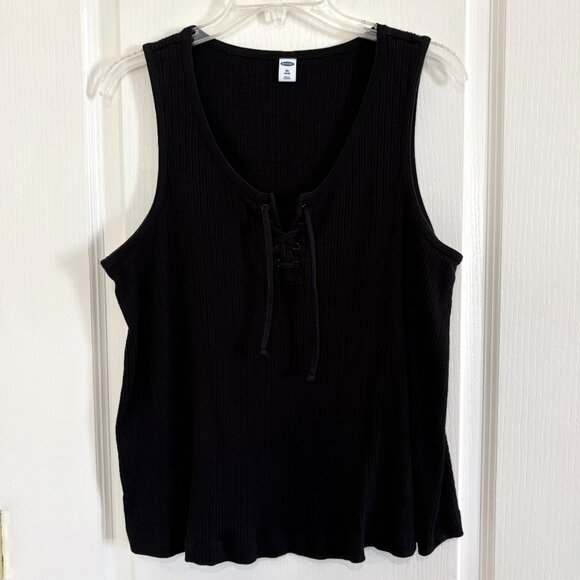 Old Navy Lace Up Rib Knit Swing Tank Top Sleeveless Black Size XXL Petite - Picture 2 of 4